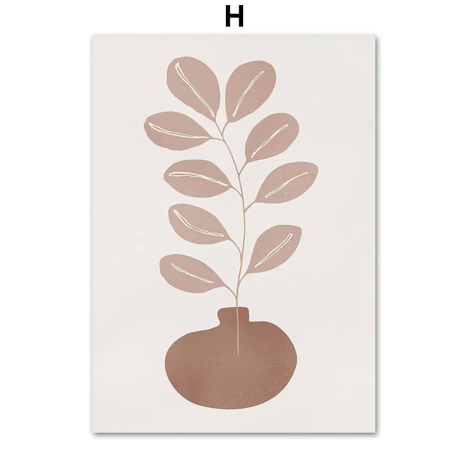 Decorative print with a brown leafy branch in a vase on a white background