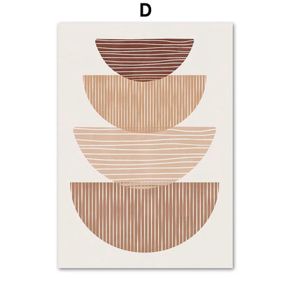 Geometric abstract design with brown and beige shapes on a white background