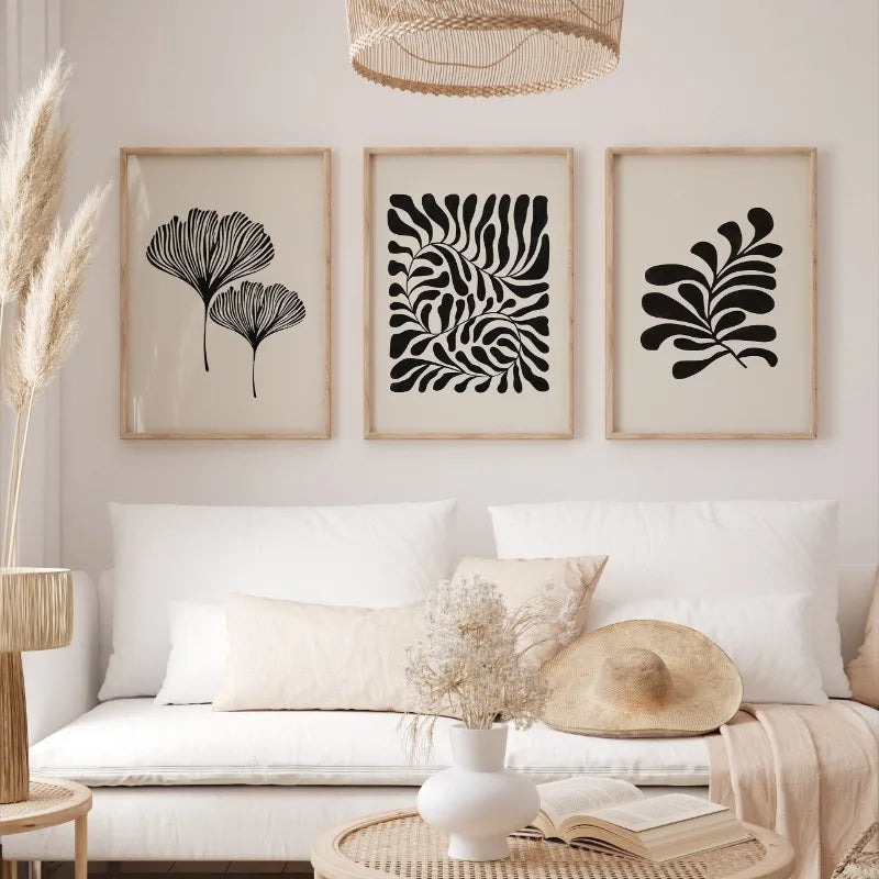 Minimalist Abstract Botanical Leaf Wall Art Fine Art Canvas Prints Pictures For Modern Apartment Living Room Bedroom Scandinavian Style Home Decor