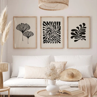 Minimalist Abstract Botanical Leaf Wall Art Fine Art Canvas Prints Pictures For Modern Apartment Living Room Bedroom Scandinavian Style Home Decor