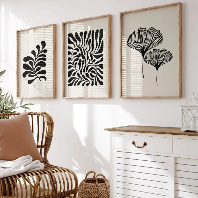 Minimalist Abstract Botanical Leaf Wall Art Fine Art Canvas Prints Pictures For Modern Apartment Living Room Bedroom Scandinavian Style Home Decor
