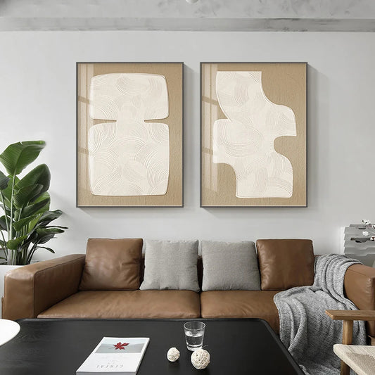 Minimalist Abstract Cream Beige Geometric Wall Art Fine Art Canvas Prints Pictures For Living Room Bedroom Dining Room Art For Modern Living