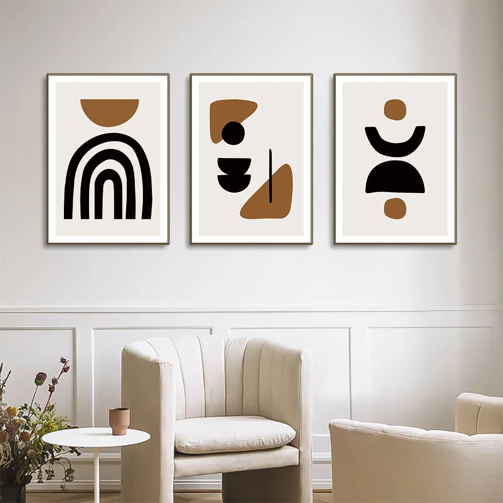 Minimalist Abstract Elements Wall Art Fine Art Canvas Prints Black Brown Neutral Color Pictures For Modern Apartment Living Room Decor