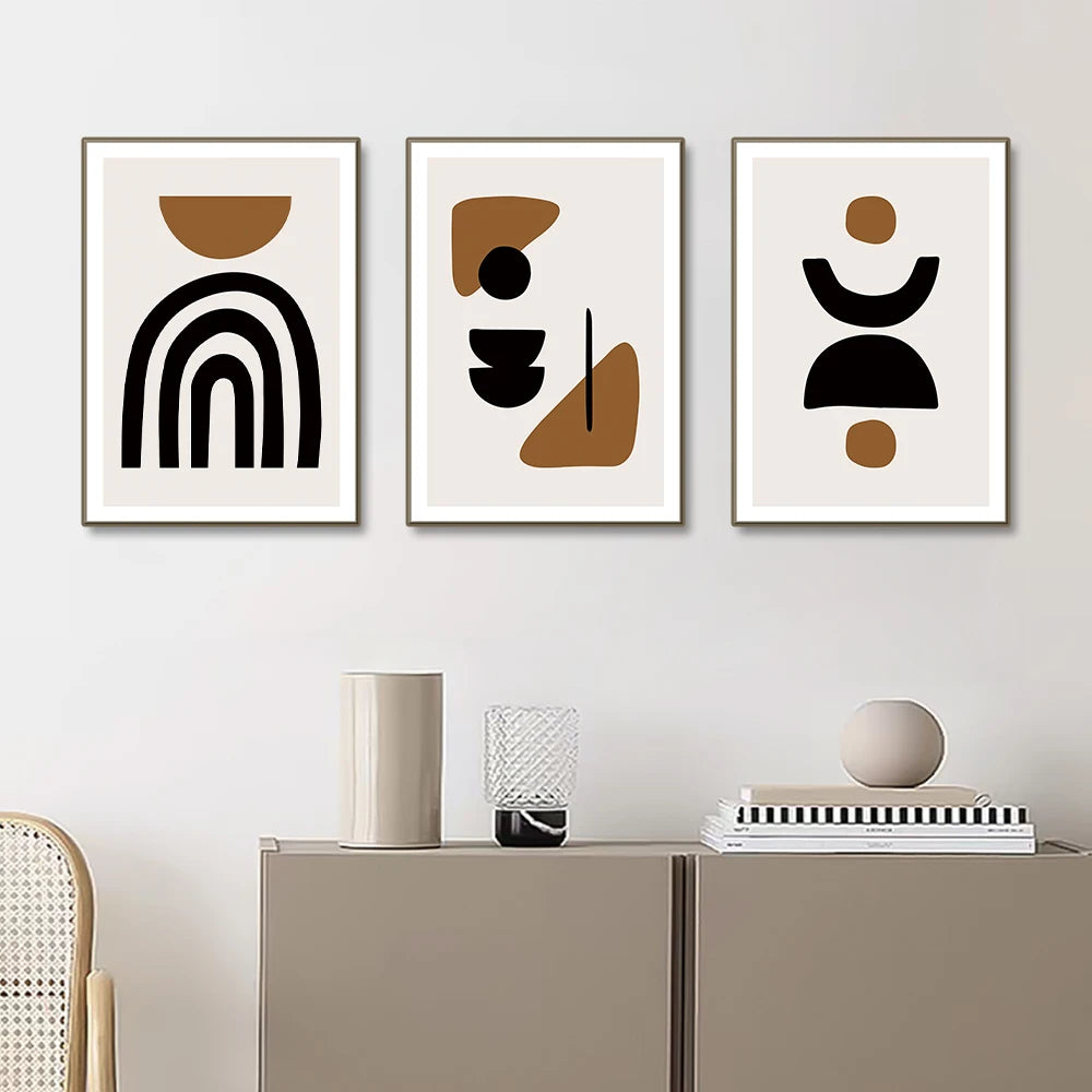 Minimalist Abstract Elements Wall Art Fine Art Canvas Prints Black Brown Neutral Color Pictures For Modern Apartment Living Room Decor