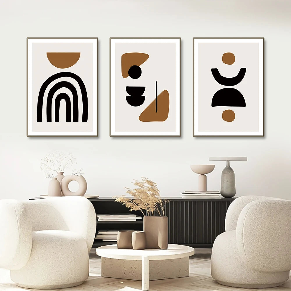 Minimalist Abstract Elements Wall Art Fine Art Canvas Prints Black Brown Neutral Color Pictures For Modern Apartment Living Room Decor