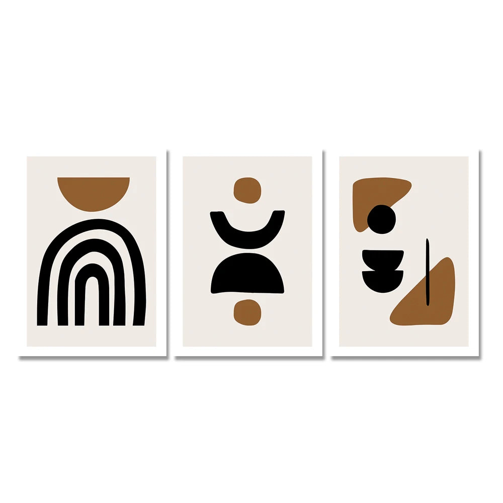 Minimalist Abstract Elements Wall Art Fine Art Canvas Prints Black Brown Neutral Color Pictures For Modern Apartment Living Room Decor