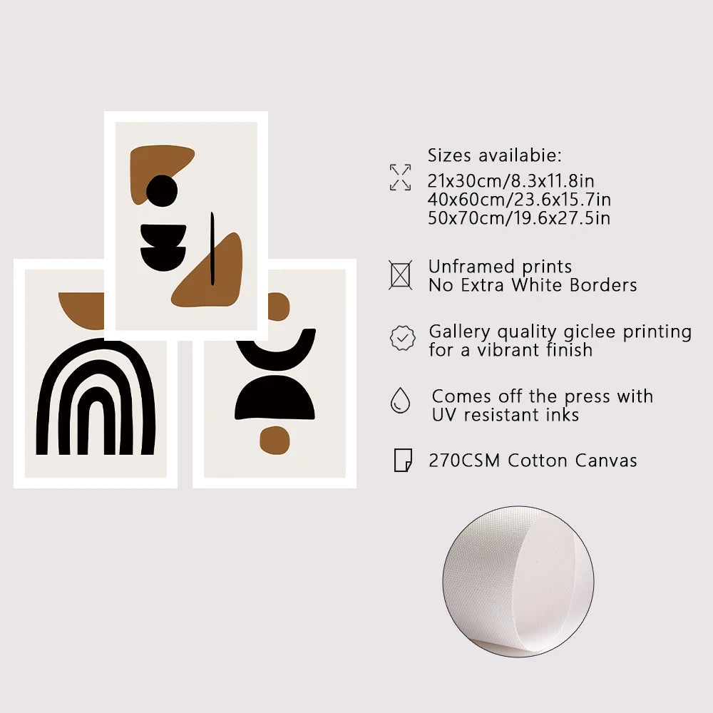 Minimalist Abstract Elements Wall Art Fine Art Canvas Prints Black Brown Neutral Color Pictures For Modern Apartment Living Room Decor