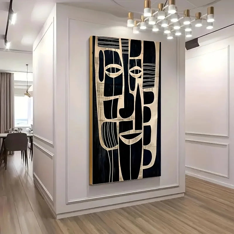Abstract art piece on a wall in a modern interior setting
