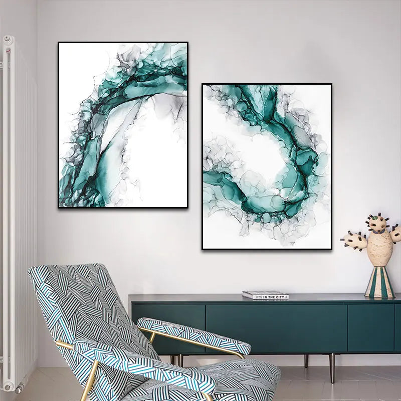 Minimalist Abstract Green Ice Marble Print Wall Art Fine Art Canvas Prints Posters Pictures For Modern Living Room Home Office Art Decor