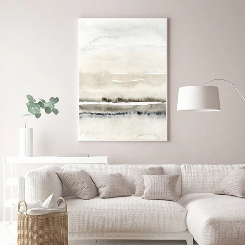 Minimalist Abstract Landscape Wall Art Fine Art Canvas Prints Beige Grey Pictures For Modern Living Room Bedroom Dining Room Scandinavian Home Decor