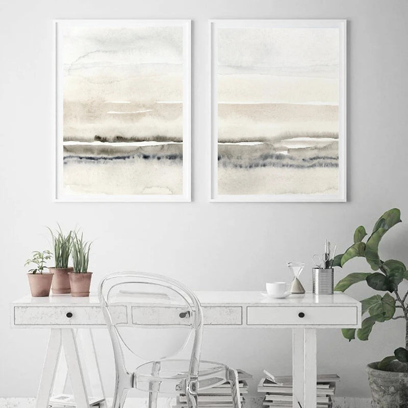 Minimalist Abstract Landscape Wall Art Fine Art Canvas Prints Beige Grey Pictures For Modern Living Room Bedroom Dining Room Scandinavian Home Decor