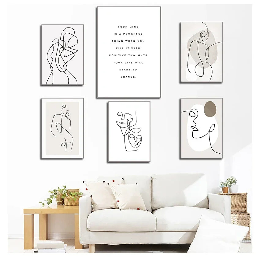Minimalist Abstract Line Art Figure Art Fine Art Canvas Prints Black White Pictures Posters For Living Room Bedroom Art For Simple Living 2025