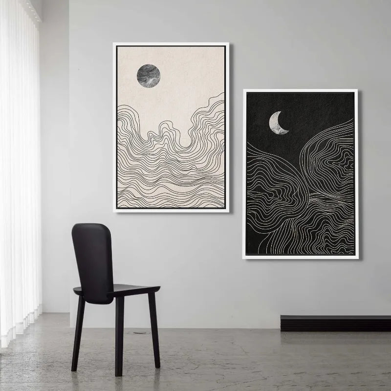 Minimalist Abstract Sun Moon Wall Art Fine Art Canvas Prints Neutral Color Pictures For Modern Apartment Living Room Bedroom Art Decor