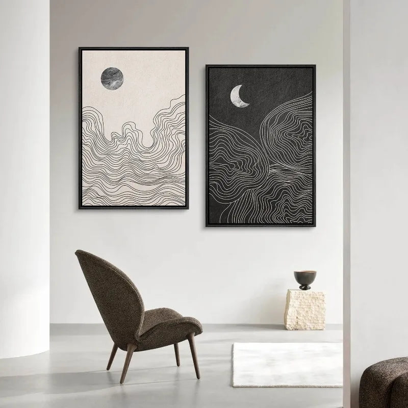 Minimalist Abstract Sun Moon Wall Art Fine Art Canvas Prints Neutral Color Pictures For Modern Apartment Living Room Bedroom Art Decor