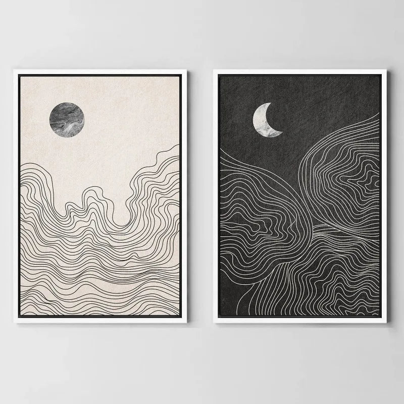 Minimalist Abstract Sun Moon Wall Art Fine Art Canvas Prints Neutral Color Pictures For Modern Apartment Living Room Bedroom Art Decor