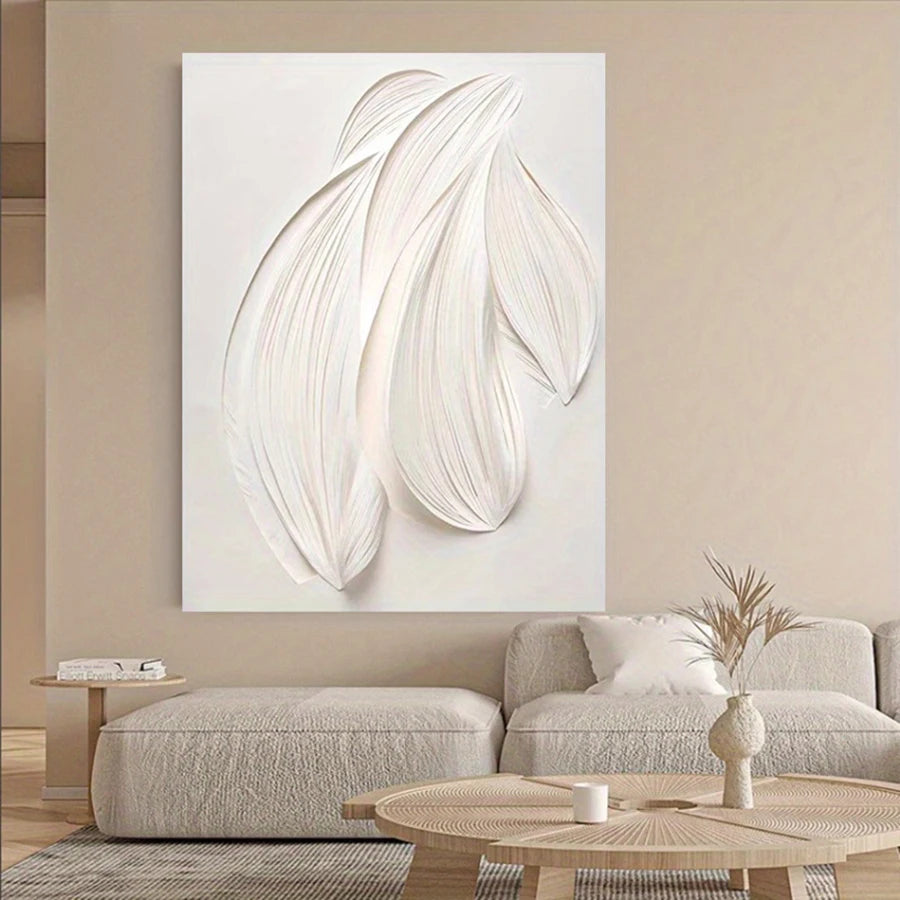 Minimalist Abstract White Feathers Wall Art 2D Fine Art Canvas Prints Simple Artwork For Modern Apartment Living Room Bedroom Art Decor