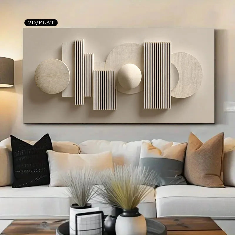 Abstract wall art above a sofa in a living room