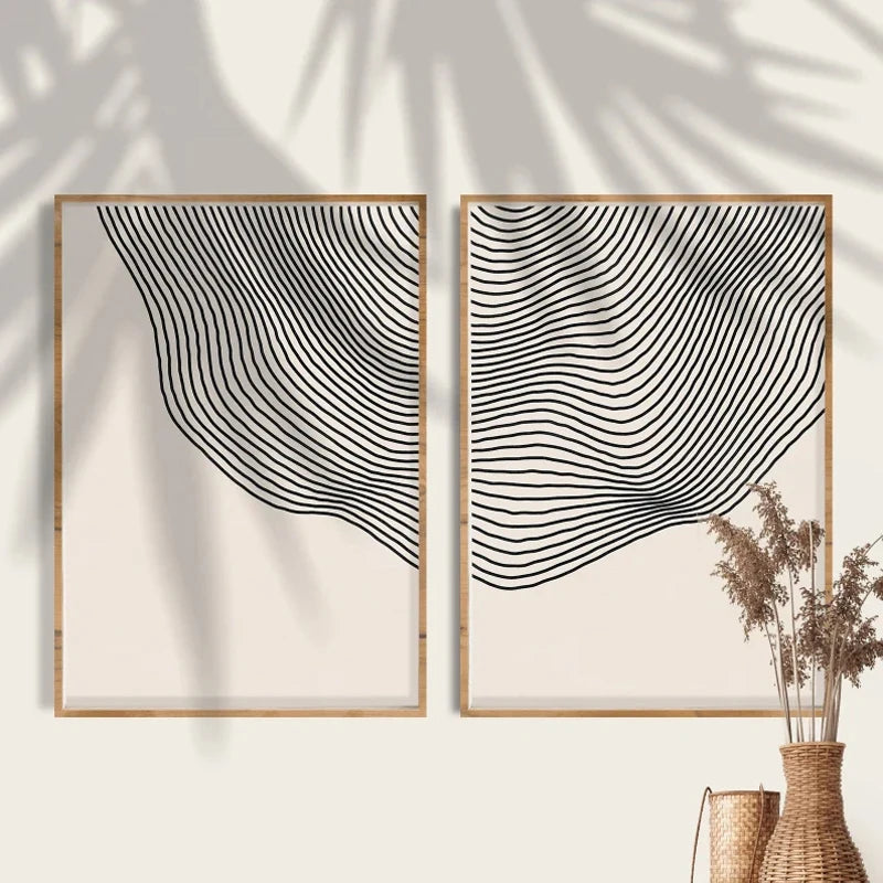 Minimalist Beige Black Contour Line Art Fine Art Canvas Prints Simple Pictures for Modern Apartment Living Room Bedroom Home Office Art Decor