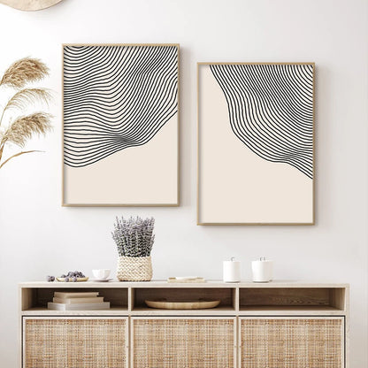 Minimalist Beige Black Contour Line Art Fine Art Canvas Prints Simple Pictures for Modern Apartment Living Room Bedroom Home Office Art Decor