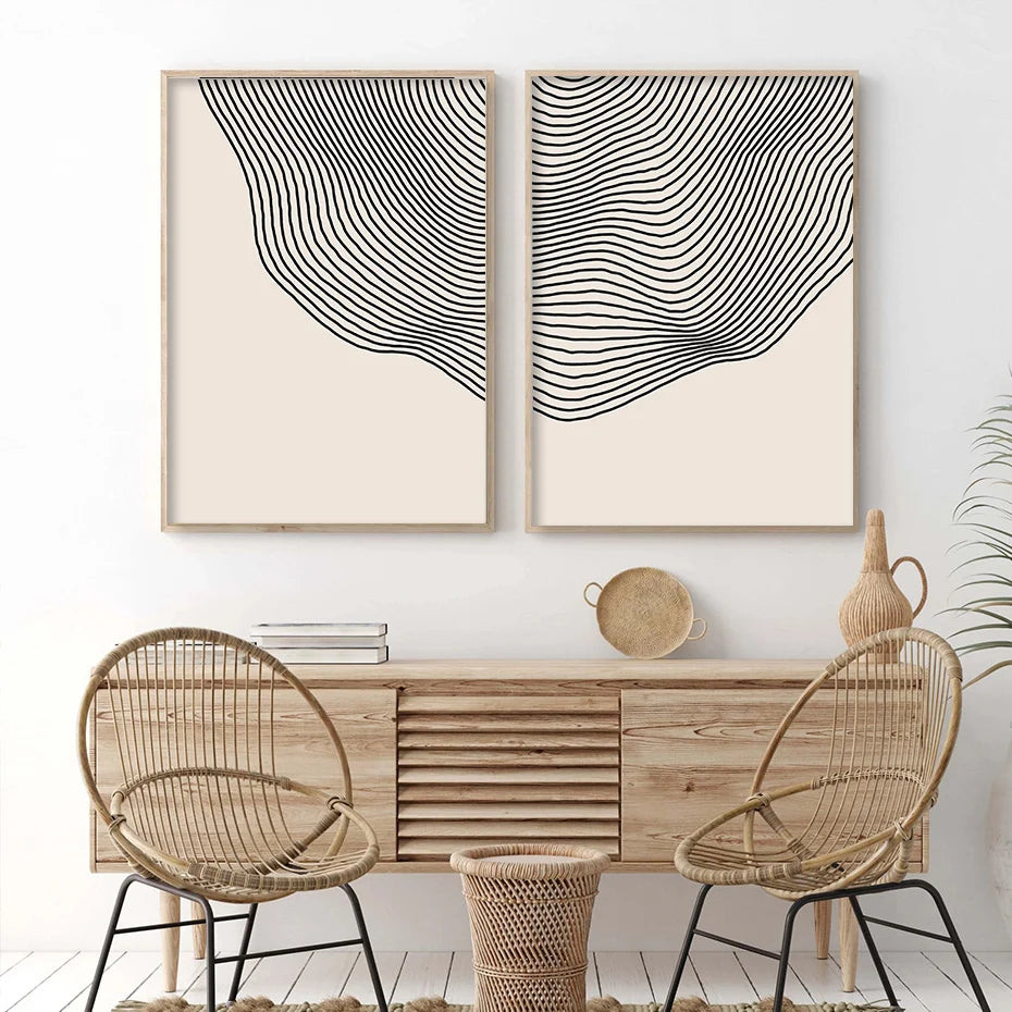 Minimalist Beige Black Contour Line Art Fine Art Canvas Prints Simple Pictures for Modern Apartment Living Room Bedroom Home Office Art Decor 2025