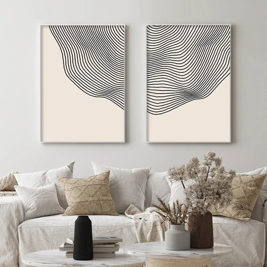 Minimalist Beige Black Contour Line Art Fine Art Canvas Prints Simple Pictures for Modern Apartment Living Room Bedroom Home Office Art Decor 2025