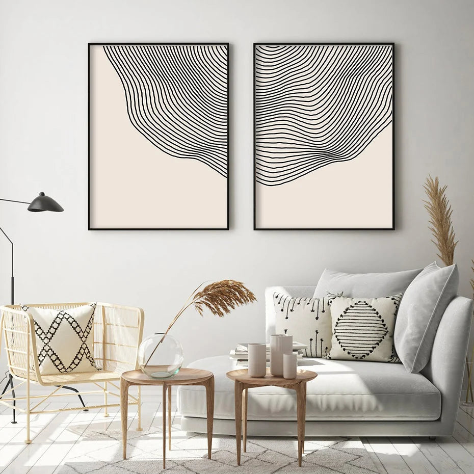 Minimalist Beige Black Contour Line Art Fine Art Canvas Prints Simple Pictures for Modern Apartment Living Room Bedroom Home Office Art Decor 2025