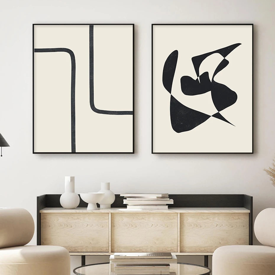 Minimalist Beige Black Shape Line Art Fine Art Canvas Prints Simple Pictures for Modern Apartment Living Room Bedroom Home Office Art Decor 2025