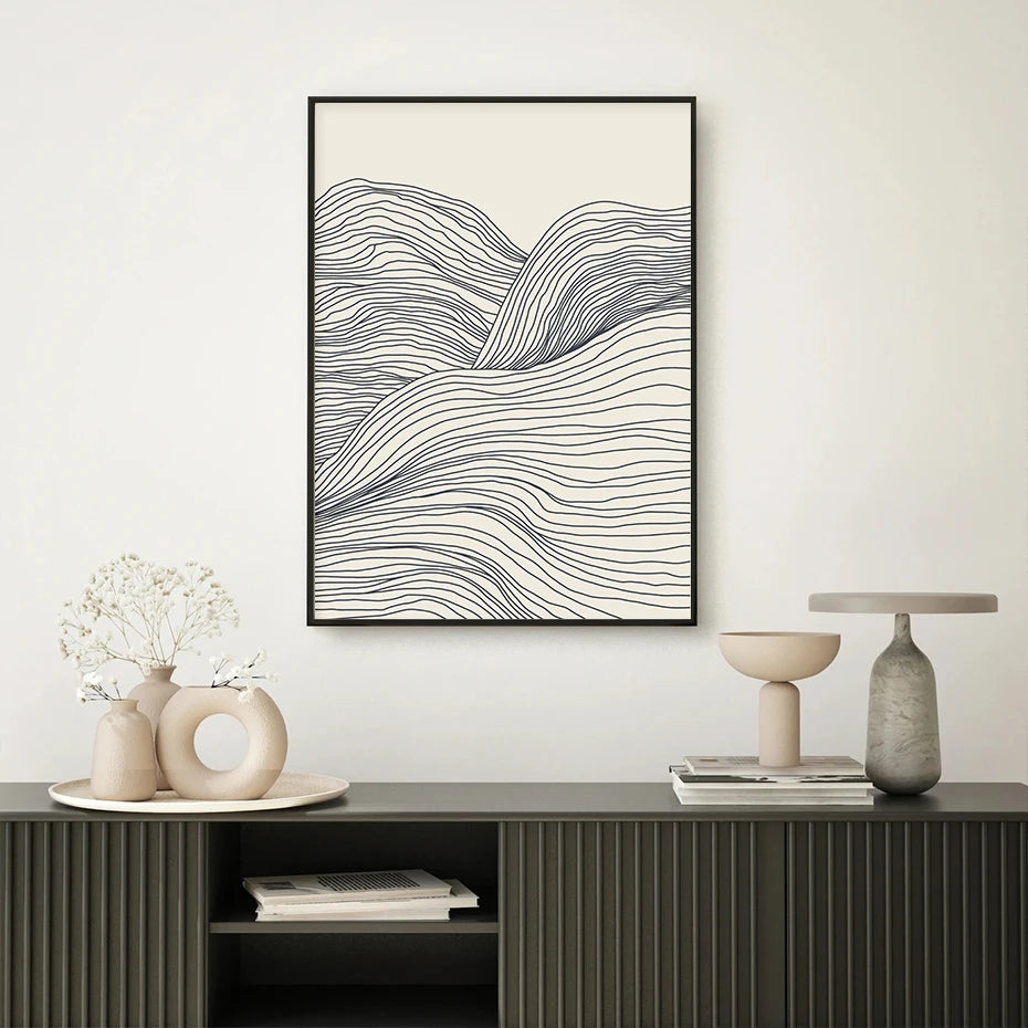 Minimalist Beige Black Shape Line Art Fine Art Canvas Prints Simple Pictures for Modern Apartment Living Room Bedroom Home Office Art Decor 2025