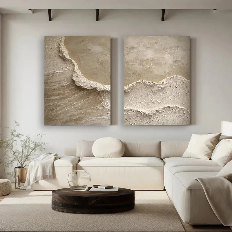 Minimalist Beige Coastal Design Abstract Wall Art Fine Art Canvas Print Picture For Modern Apartment Living Room Dining Room Bedroom Art Decor