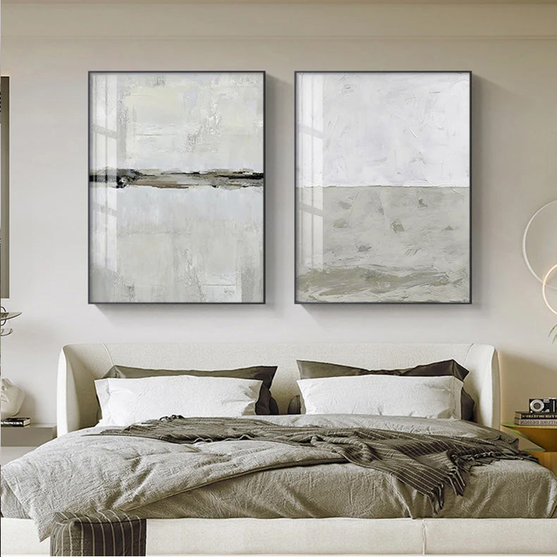 Minimalist Beige Grey Color Block Abstract Wall Art Fine Art Canvas Prints Pictures For Modern Apartment Living Room Bedroom Contemporary Home Decor