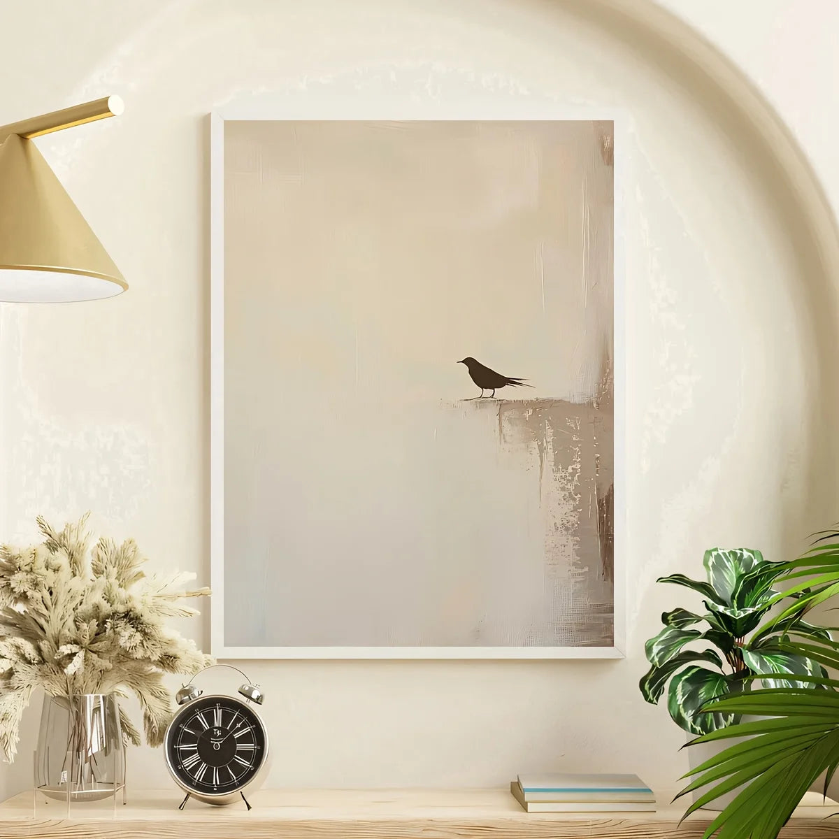 Minimalist Bird Art Wall Art – Neutral Beige Unframed Canvas Print with Soft Textured Background for Scandinavian, Rustic‑Modern Contemporary Décor