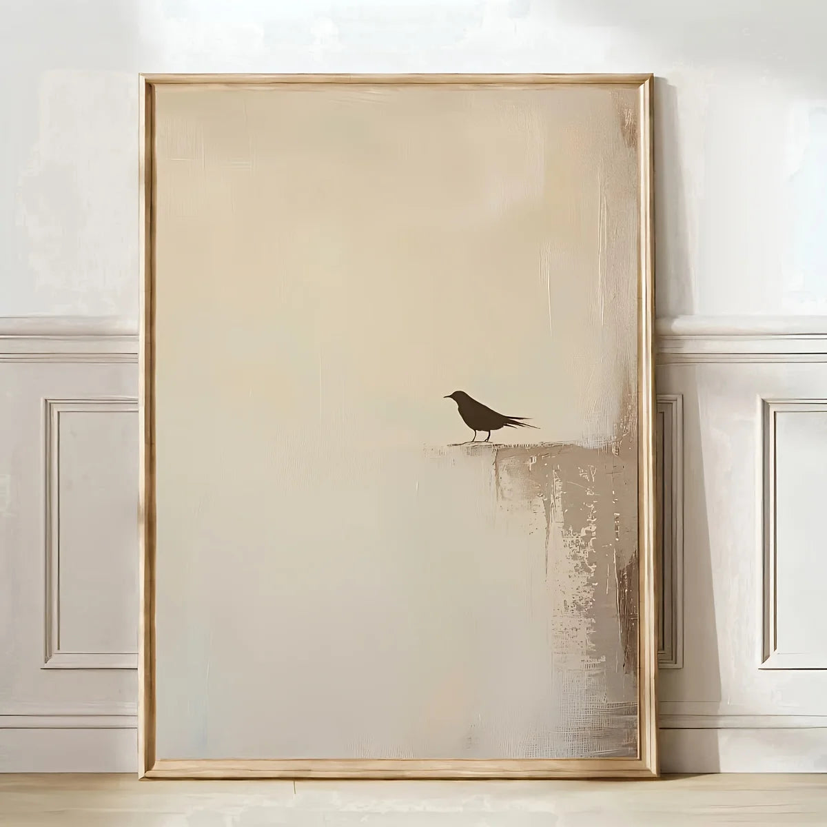 Minimalist Bird Art Wall Art – Neutral Beige Unframed Canvas Print with Soft Textured Background for Scandinavian, Rustic‑Modern Contemporary Décor