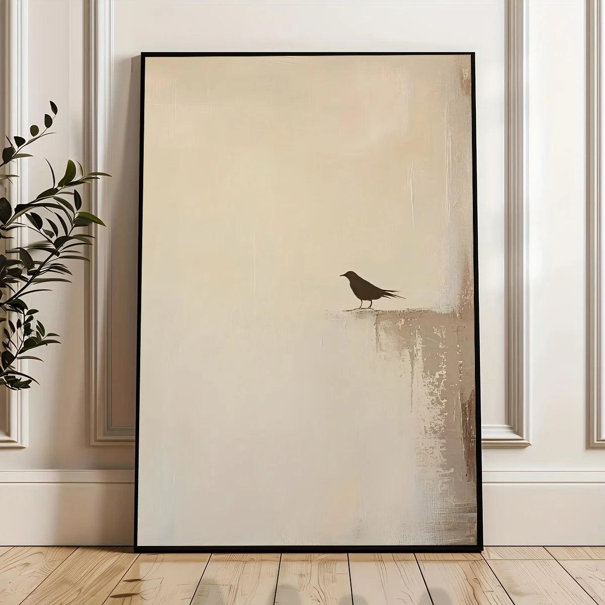 Minimalist Bird Art Wall Art – Neutral Beige Unframed Canvas Print with Soft Textured Background for Scandinavian, Rustic‑Modern Contemporary Décor