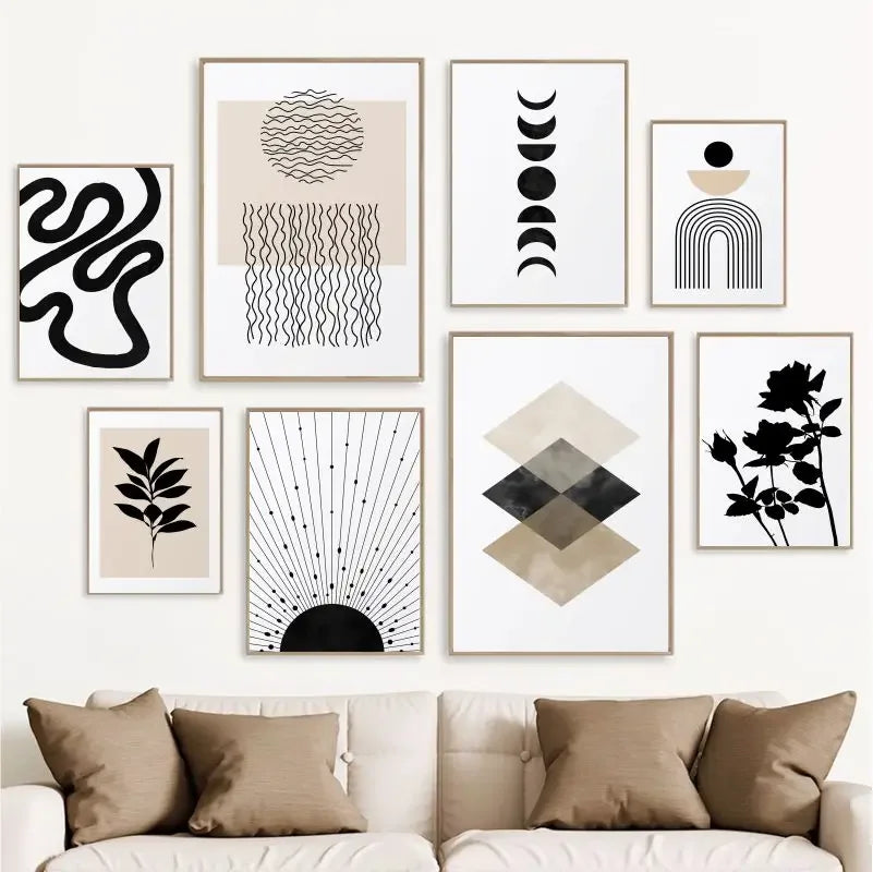 Minimalist Black & Beige Abstract Canvas Wall Art – Modern Geometric Prints for Modern Apartment Living Room Dining Room Bedroom Art Decor