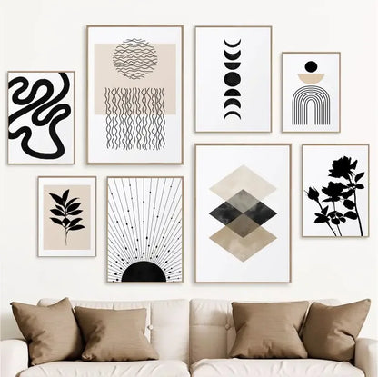 Minimalist Black & Beige Abstract Canvas Wall Art – Modern Geometric Prints for Modern Apartment Living Room Dining Room Bedroom Art Decor