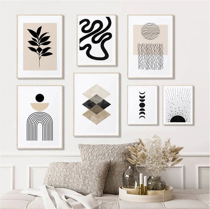 Minimalist Black & Beige Abstract Canvas Wall Art – Modern Geometric Prints for Modern Apartment Living Room Dining Room Bedroom Art Decor