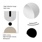 Geometric design elements with text on a white background