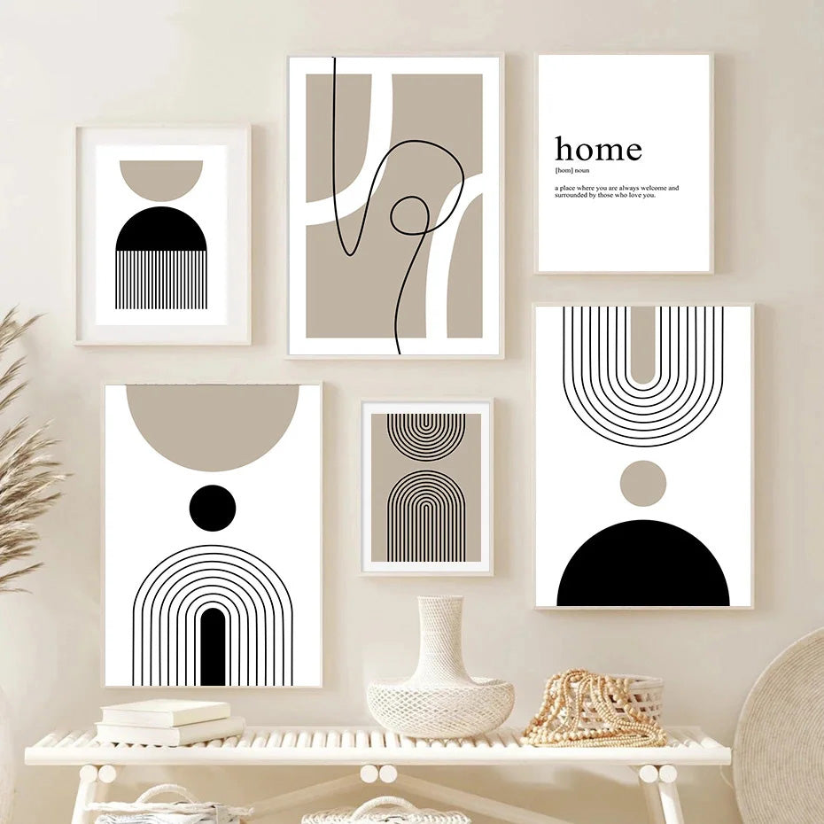 Minimalist Black Beige Abstract Geometric Wall Art Fine Art Canvas Prints Simple Modern Gallery Artworks For Living Room Bedroom Decor