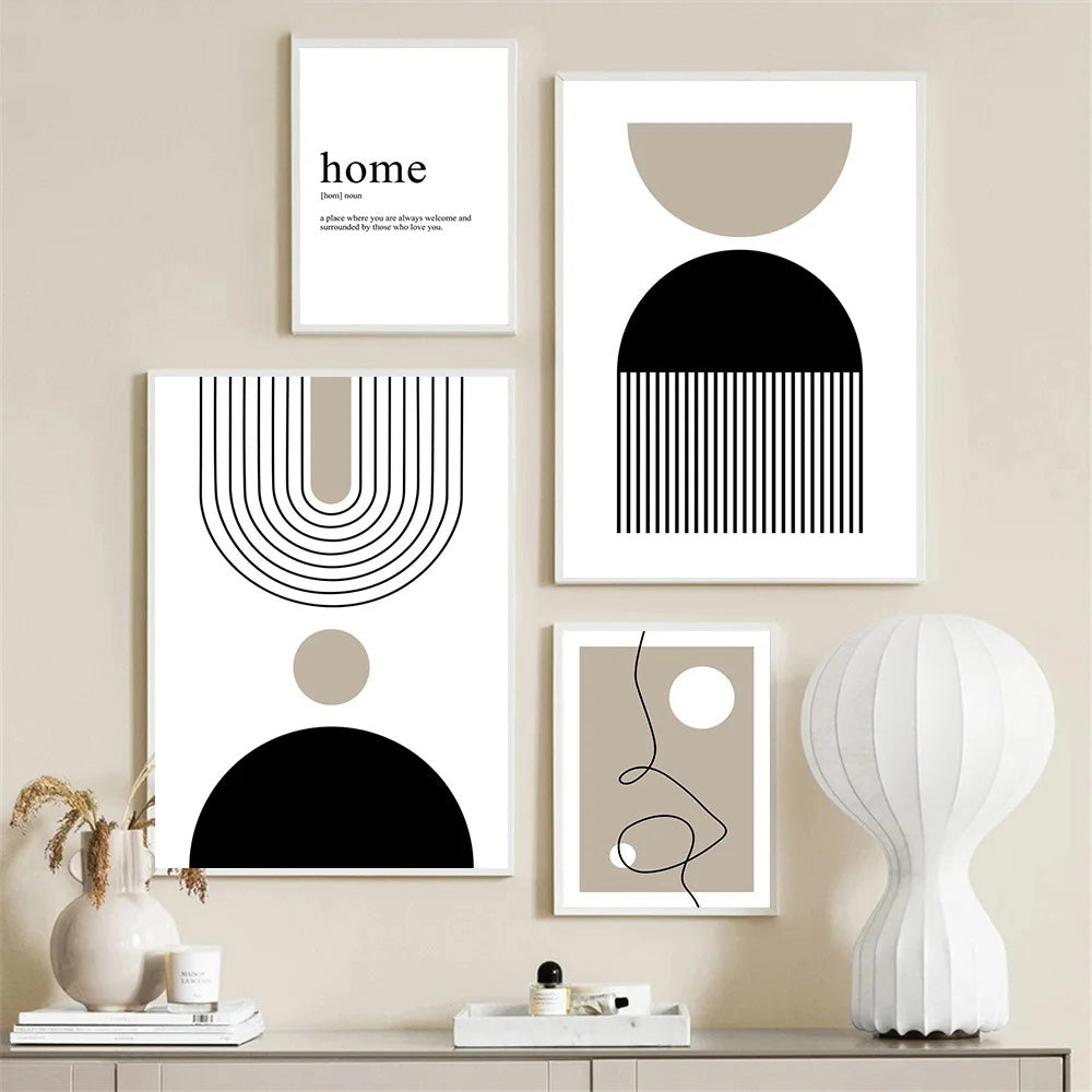 Minimalist Black Beige Abstract Geometric Wall Art Fine Art Canvas Prints Simple Modern Gallery Artworks For Living Room Bedroom Decor