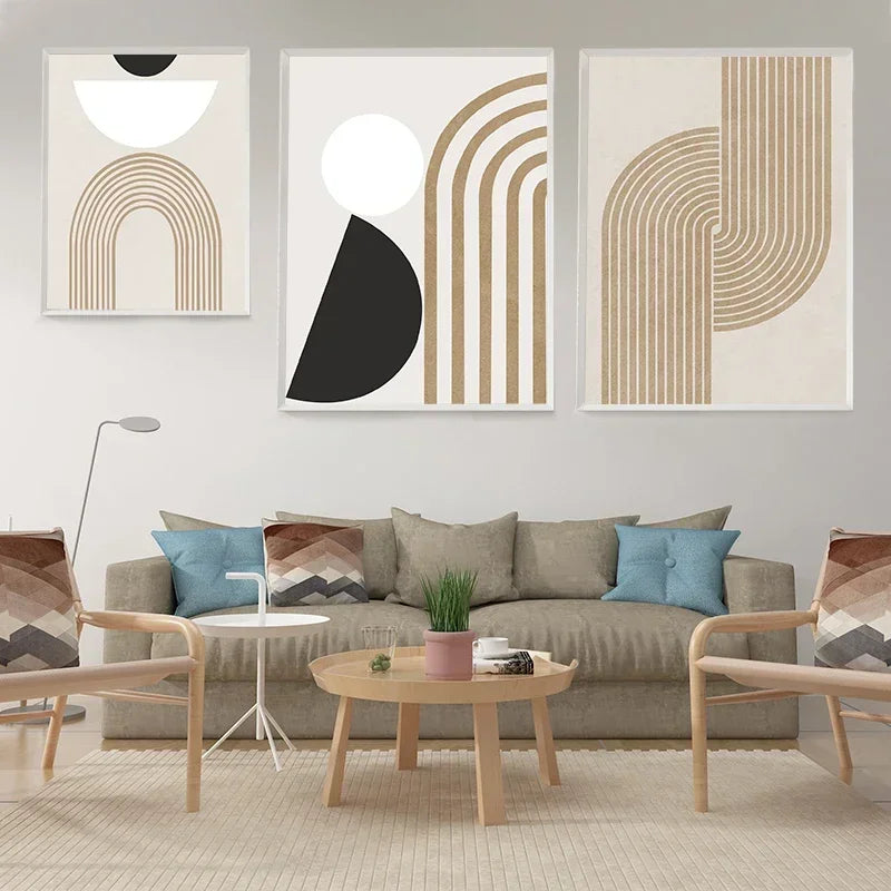 Living room with abstract wall art and a sofa