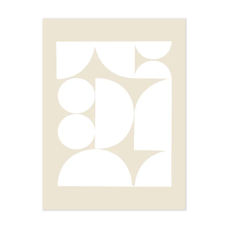 Abstract geometric design with white shapes on a beige background