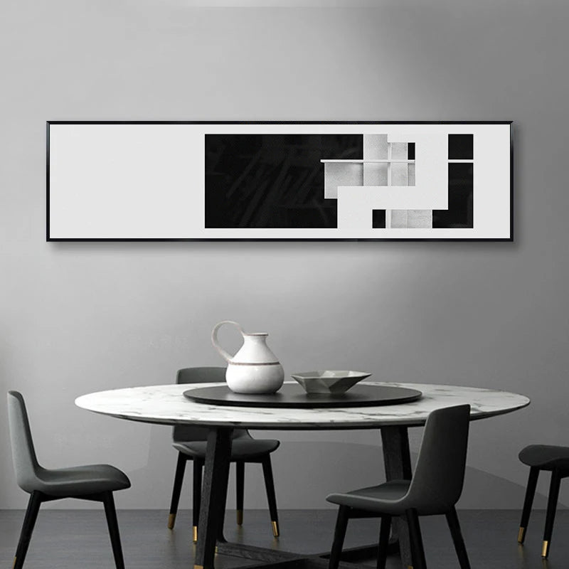 Minimalist Black White Color Block Abstract Wall Art Fine Art Canvas Prints Wide Format Pictures For Above The Sofa Modern Art For Above The Bed