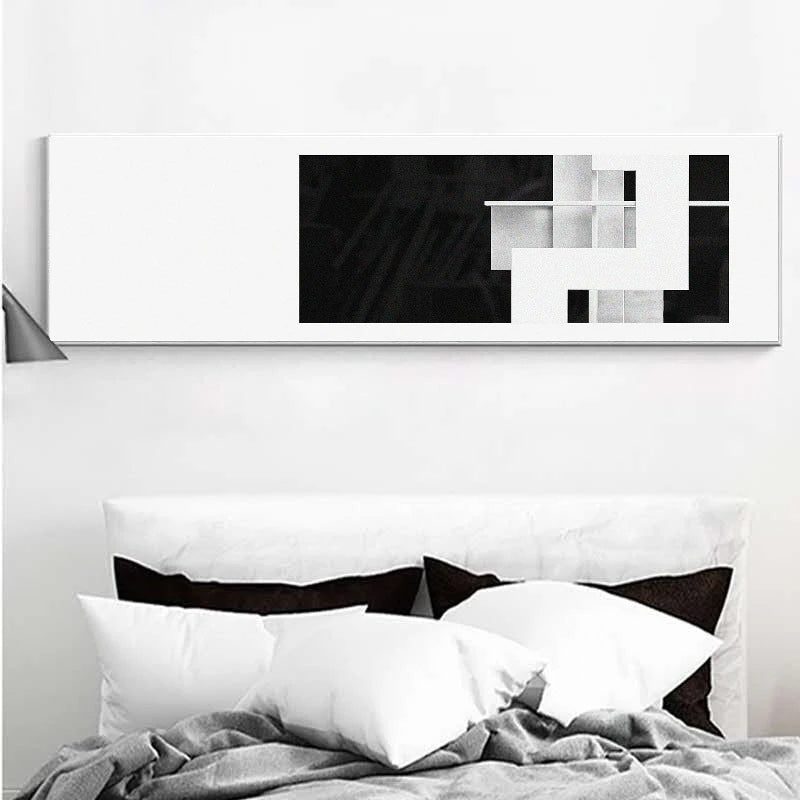 Minimalist Black White Color Block Abstract Wall Art Fine Art Canvas Prints Wide Format Pictures For Above The Sofa Modern Art For Above The Bed