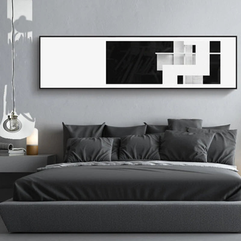 Minimalist Black White Color Block Abstract Wall Art Fine Art Canvas Prints Wide Format Pictures For Above The Sofa Modern Art For Above The Bed