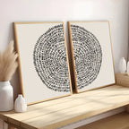 Minimalist Black White Radial Circle Abstract Wall Art Set of 2Pcs Modern Geometric Fine Art Canvas Prints for Scandinavian Living Room