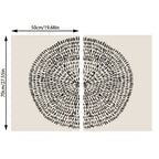 Black circular pattern on a beige background with measurements indicated.