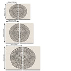 Three circular wall art pieces with measurements on a white background