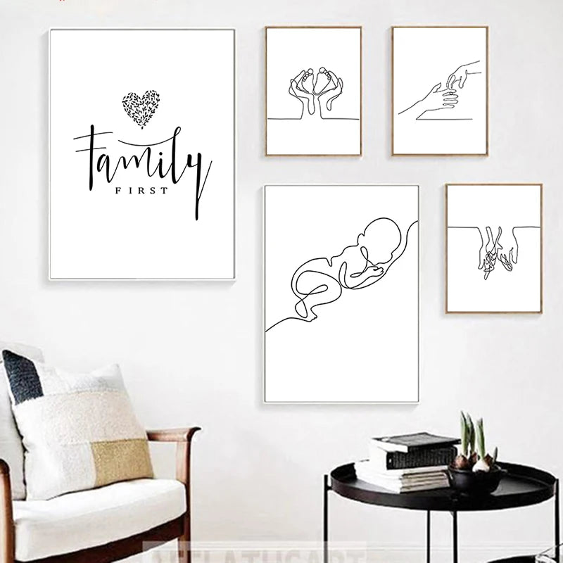 Minimalist Black and White Line Art Wall Art Fine Art Canvas Prints Family Inspired Figure Art Inspirational Pictures For Modern Home Decor