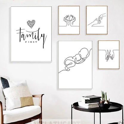 Minimalist Black and White Line Art Wall Art Fine Art Canvas Prints Family Inspired Figure Art Inspirational Pictures For Modern Home Decor