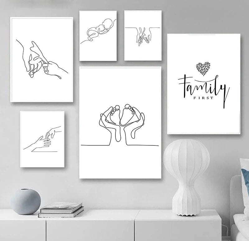 Minimalist Black and White Line Art Wall Art Fine Art Canvas Prints Family Inspired Figure Art Inspirational Pictures For Modern Home Decor